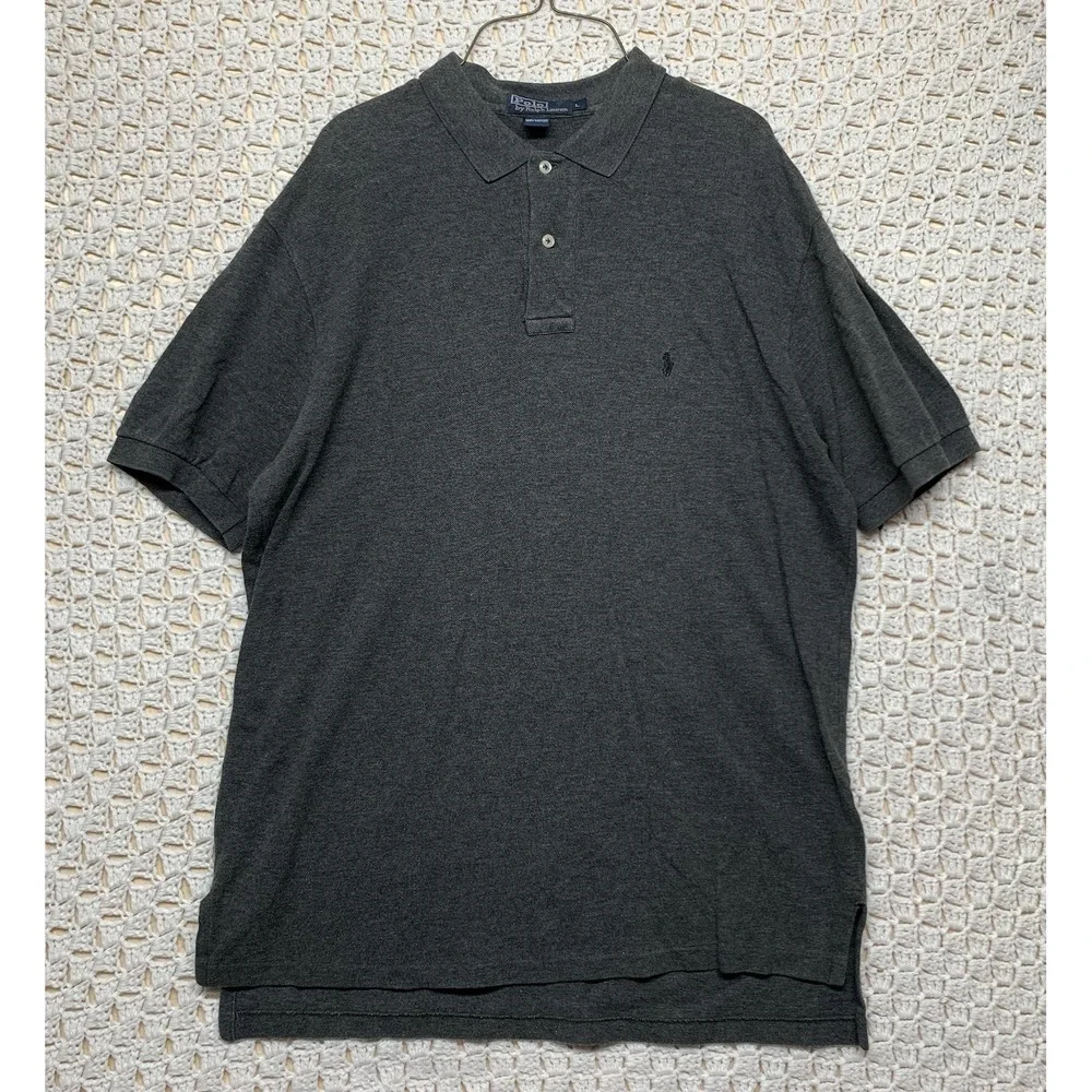 Polo Ralph Lauren Polo Shirt Mens Sz L Gray Short Sleeve Black Pony 100%Cotton‎